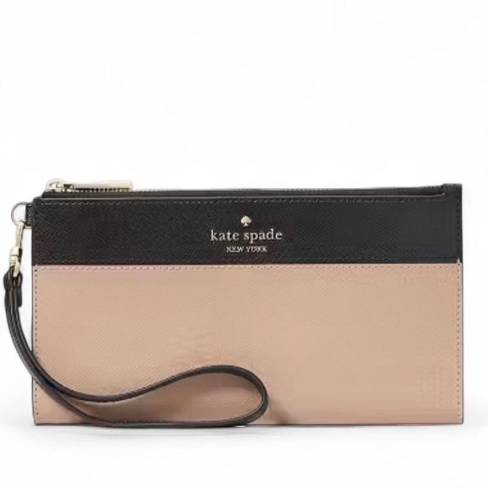 NWT Kate Spade Two-Tone Black and Beige Wristlet.